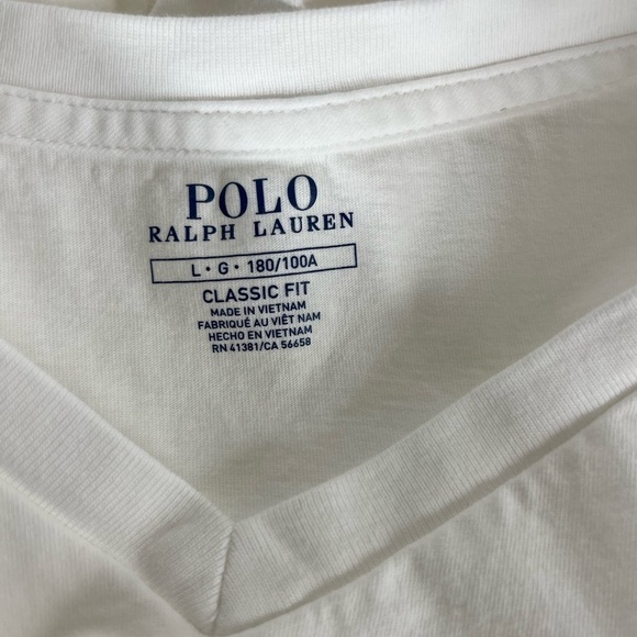 Polo by Ralph Lauren Mens Size Large White V-Neck Short Sleeve T-Shirt Navy Pony - Picture 5 of 9